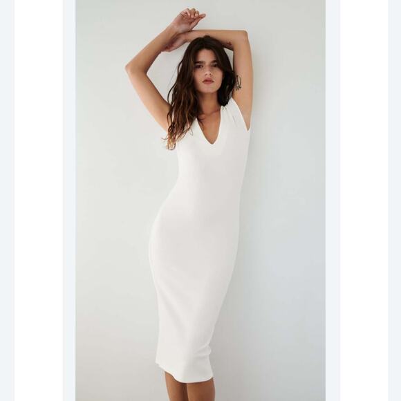 ZARA Fitted V-Neck Midi Dress Size Small NWT - Picture 4 of 6